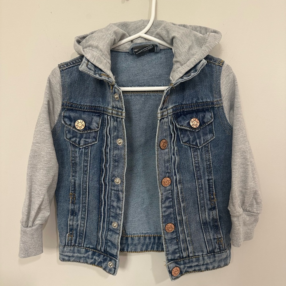 Little Bipsy Blue Denim Jacket with Gray Hood